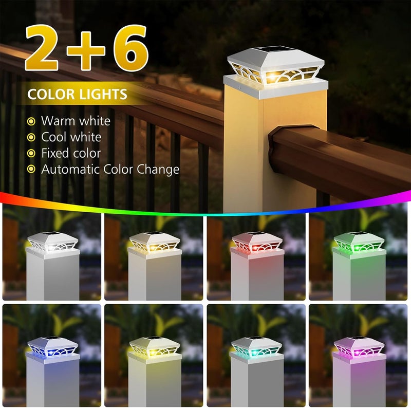 T-SUN Solar Post Cap Lights 6 Pack – Outdoor Waterproof RGB Color Changing Light for 3.5x3.5 4x4 5x5 5.5x5.5 Wood/Vinyl Fence Posts, Solar Deck Lights for Patio, Garden, Porch(White) - Image 4
